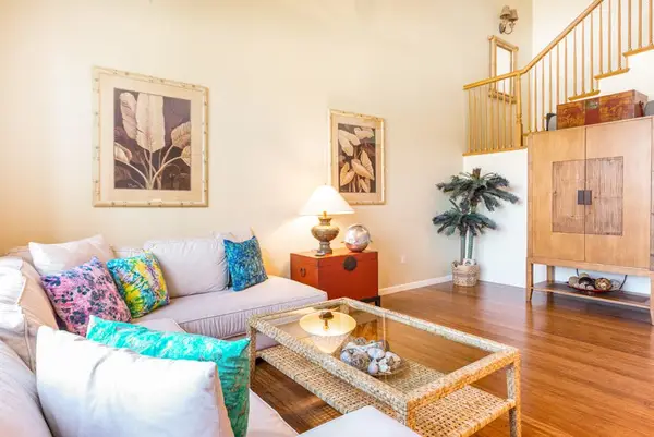 Inviting living room with high ceilings