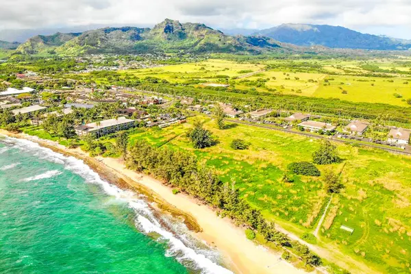 Aerial view of the Hawaiian coastline.