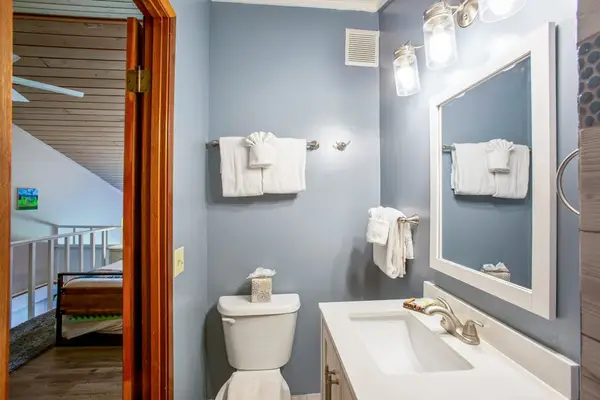 Guest bathroom with walk-in shower.