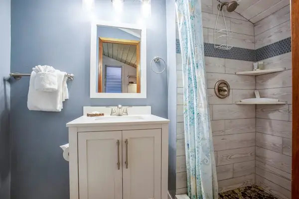 Guest bathroom with walk-in shower.