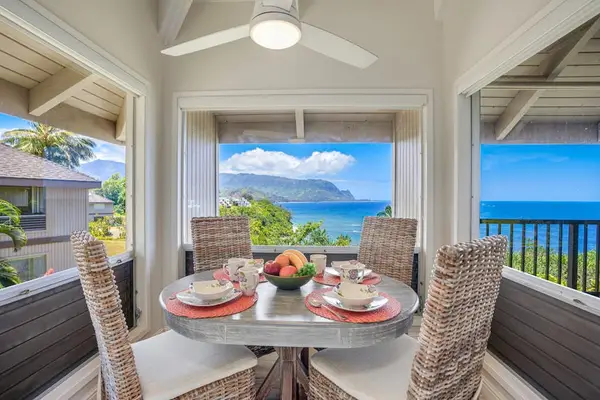 Enjoy meals with stunning ocean views from the covered lanai.