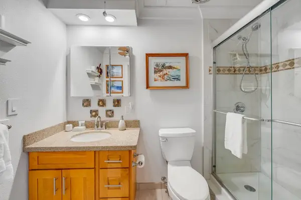 Stylish bathroom provides a clean inviting space for relaxing and refreshing throughout stays