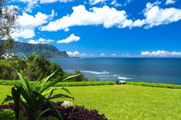 Expansive oceanfront lawn with breathtaking views