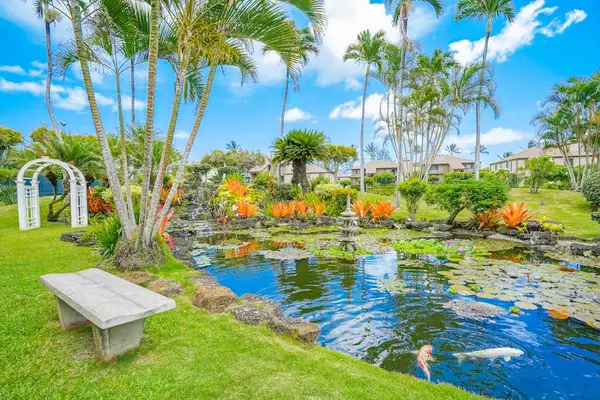 Serene Garden Pond Surrounded By Tropical Blooms