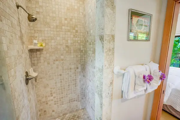 Walk In Shower With Natural Stone Finishes