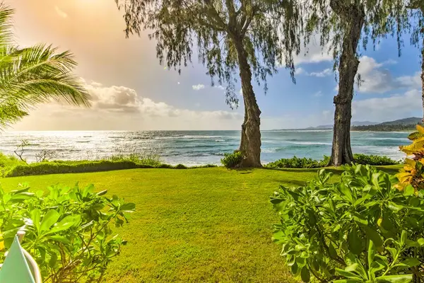 Peaceful oceanfront lawn with breathtaking coastal views.