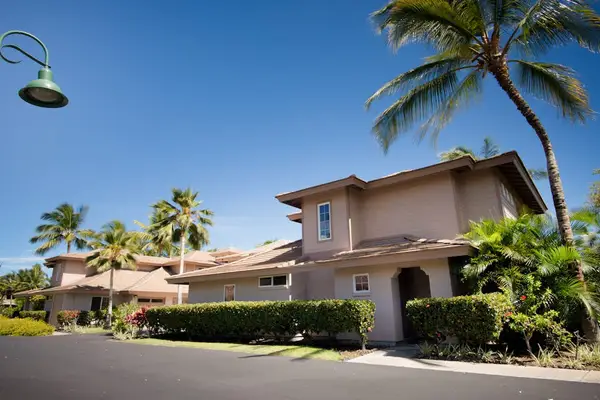Welcoming resort entrance lined with palm trees