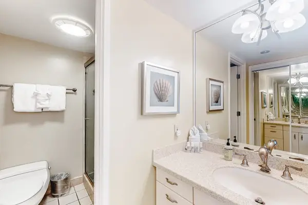 Single bathroom vanity with lard mirror