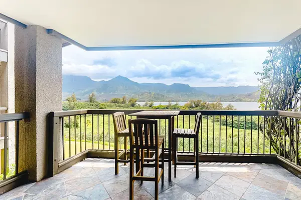 View from balcony of the beautiful Hanalei Bay