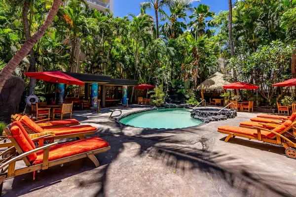 Cool off and relax in this comfortable pool area.