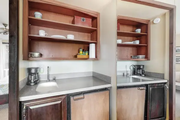 Convenient coffee station makes relaxed vacation mornings simple and enjoyable
