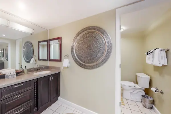 Spacious bathroom vanity provides plenty of room for daily routines