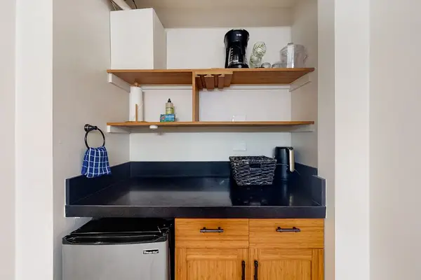 Convenient coffee station makes relaxed vacation mornings even more enjoyable