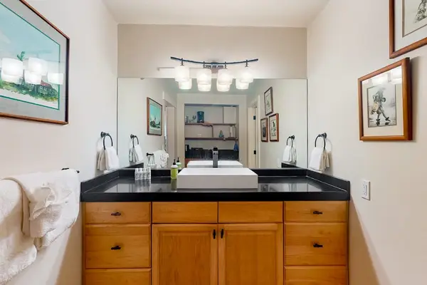 Spacious bathroom vanity provides plenty of room for daily routines