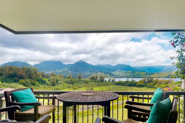 Wake up to peaceful mountain views from this relaxing balcony
