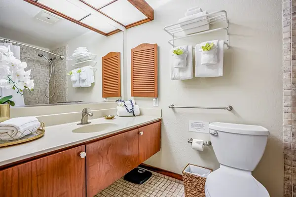 Master bathroom with tub/shower combo.
