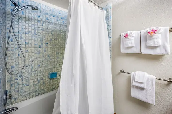 Guest bathroom with tub/shower combo.