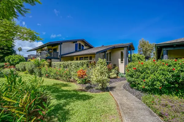 Garden path leads guests toward sunny island cottage and blooms
