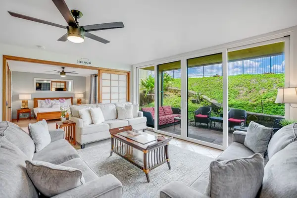 Living room with view to the outdoor patio