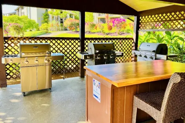 Gather for casual outdoor meals in this convenient barbecue area