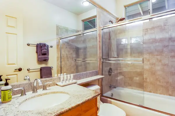 Elegant Bathroom With Glass Tile Shower