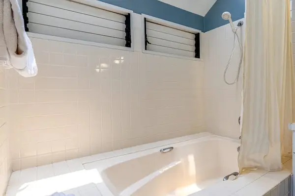 Full Bathroom includes soaking tub, vanity, mirrors, tilework, windows, and lighting