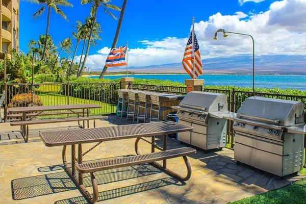 Community grills and seating for your enjoyment during your stay.  Grilling with a view.