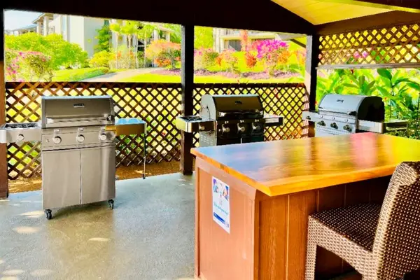 Gather for casual outdoor meals in this convenient barbecue area