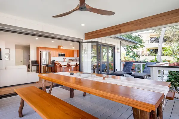 Covered Outdoor Dining Lanai & Long Wooden Table