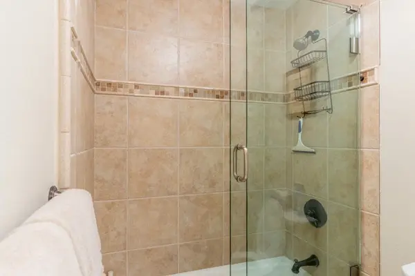 Modern Walk-In Glass Shower & Tiled Bathroom