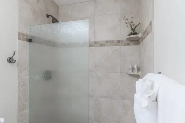 Shower Detail with Modern Fixtures & Tiled Finish