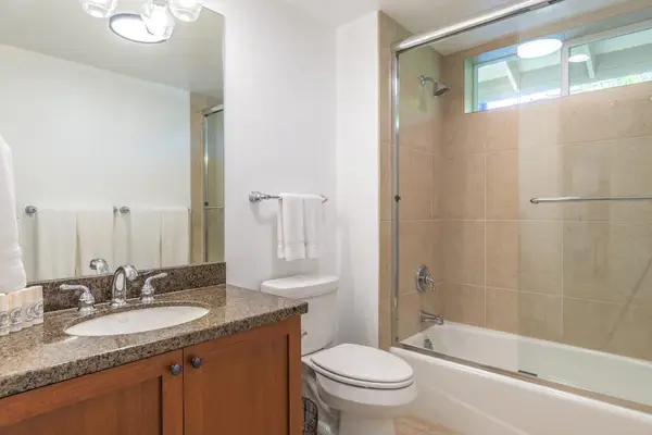 Full Guest Bathroom with Granite Vanity and Shower/Tub Combo