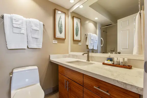 Modern Bath Suite Featuring Custom Wood Cabinets