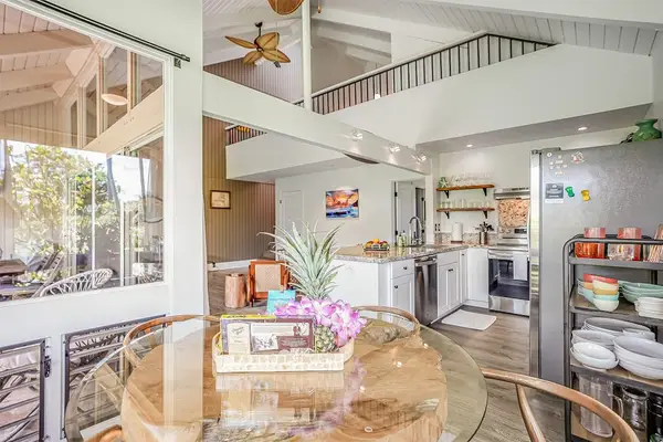 Indoor dining space overlooking the garden