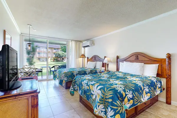 Bright studio with comfortable sleeping and living space.