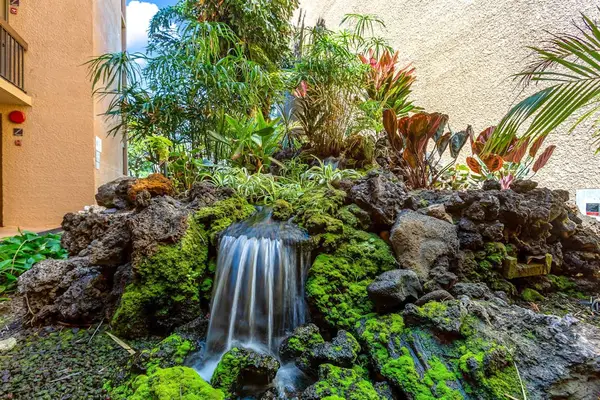 Peaceful Tropical Waterfall Garden Oasis