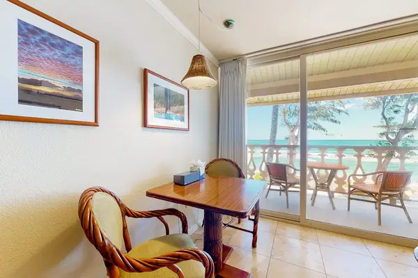 Cozy dining table ideal for enjoying meals or a quiet morning coffee.