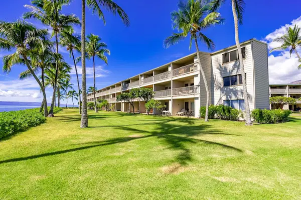 Resort building overlooks expansive lawn, palm trees, and coastal surroundings