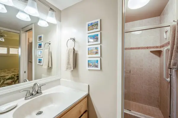 Bright En-Suite Bathroom Featuring Walk-In Tile Shower