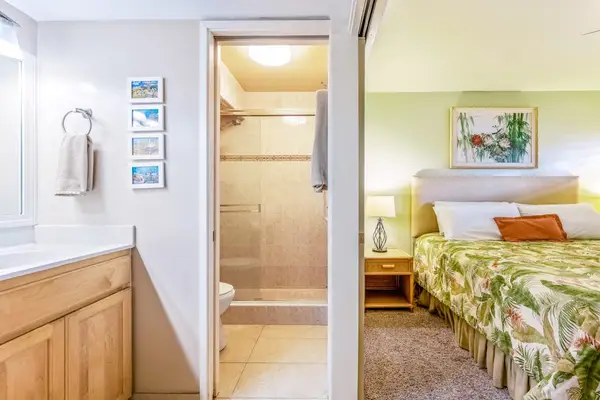 Crisp Bathroom Vanity Fully Stocked With Amenities