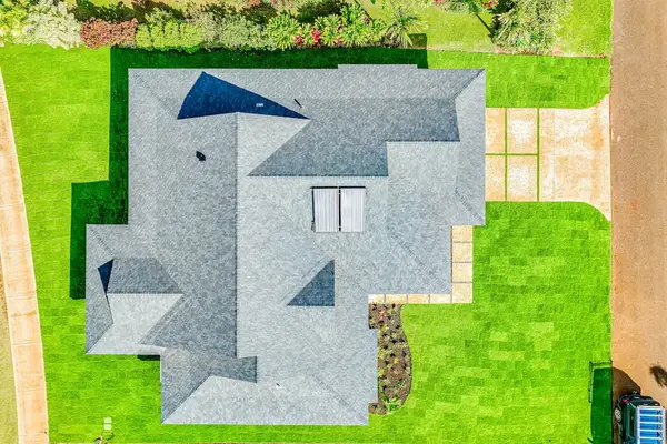 Aerial view showcasing the entire property