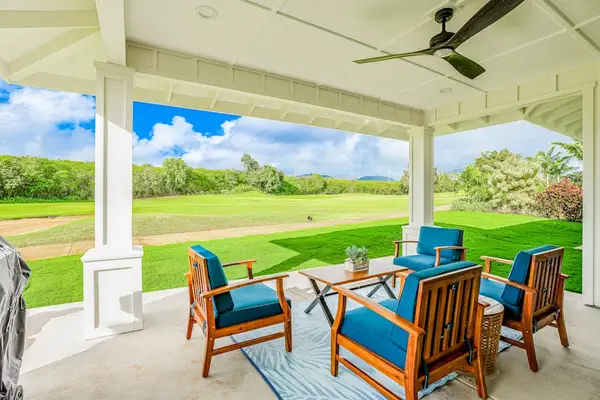 Covered outdoor lounge with scenic views