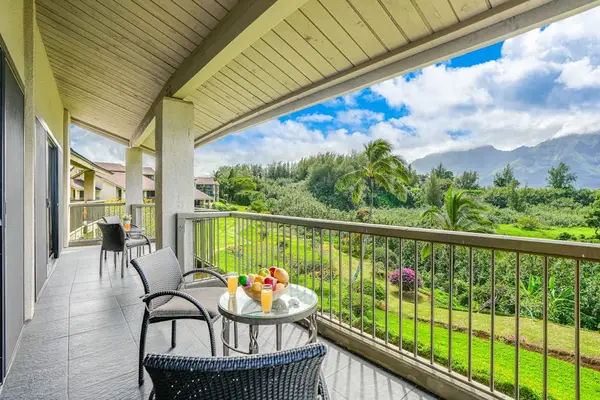 Enjoy peaceful mountain views while dining outside on the balcony