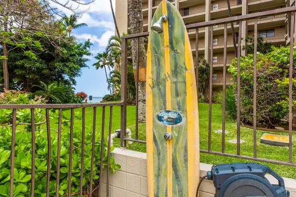 Surfboard Inspired Courtyard Shower