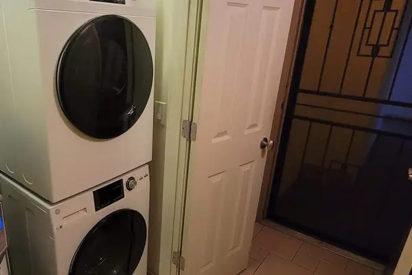 In-home stackable washer and dryer let you pack light and enjoy the convenience of doing laundry during your stay.