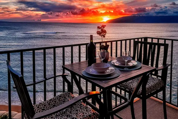 Private lanai that will be just the place to sip a morning cup of coffee or an evening glass of wine as the sun goes down.
