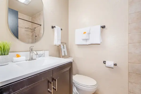 Bathroom vanity with elegant wood cabinetry