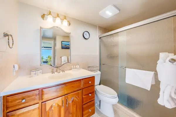 Master bathroom with large tiled walk-in shower.