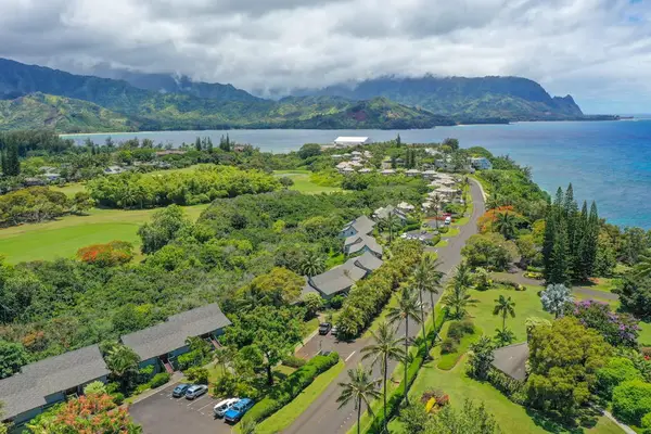 Coastal neighborhood stretches between lush mountains and sparkling blue waters