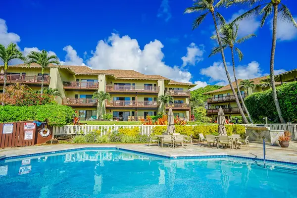 Community pool for relaxing throughout your stay